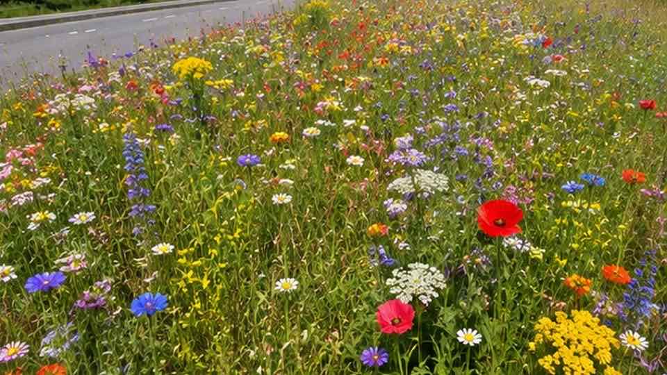 Prairie fleurie en bordure de talus (illustration)